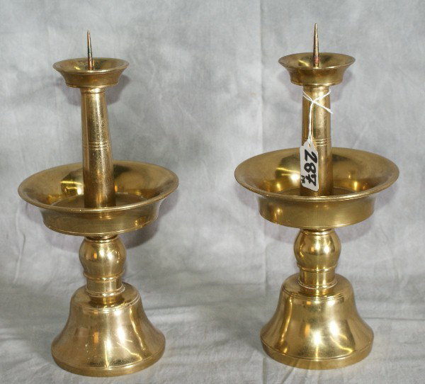 Pr chinese brass pricket sticks.: Pr chinese brass pricket sticks. H:12"