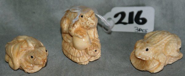 Three animal marine ivory netsukes: Three animal marine ivory netsukes