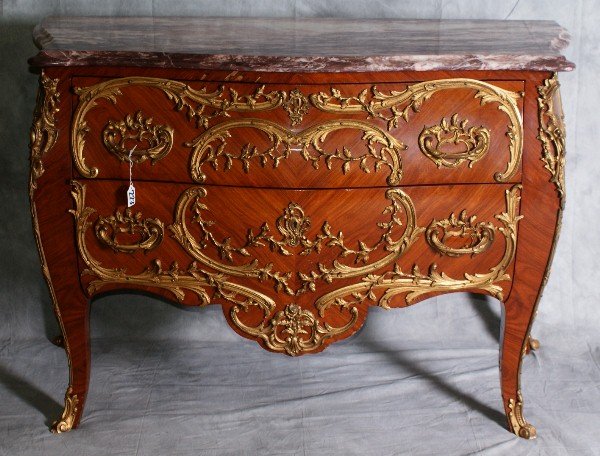 French bronze mountes marble top commode with a ma: French bronze mountes marble top commode with a makers stamp under marble.H:33.5"W:49.5" D:21.5"