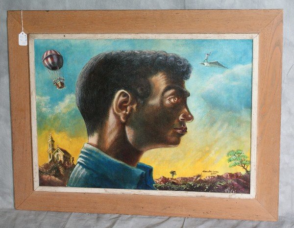Oil on canvas of profile of a man , signed lower: Oil on canvas of profile of a man , signed lower right /Cuba and dated 2001. H:19" W:27"