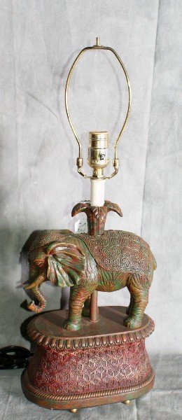 Chinese painted Elephant lamp. H:18". : Chinese painted Elephant lamp. H:18".