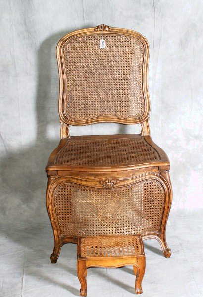 504: Antique Cane Commode Chair With Footstool - 504: Antique Cane Commode Chair With Footstool