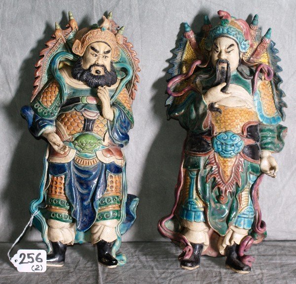 Chinese 19th C figural pottery wall plaques.: Chinese 19th C figural pottery wall plaques. H:12"