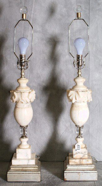 Pair of antique alabaster lamps.: Pair of antique alabaster lamps. H:35"