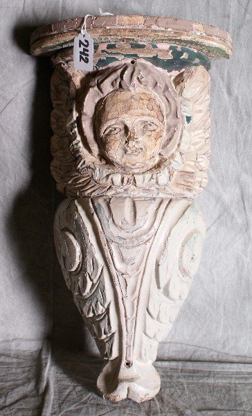 Italian wood carved figural wall bracket.: Italian wood carved figural wall bracket. H:17.25" W:10"