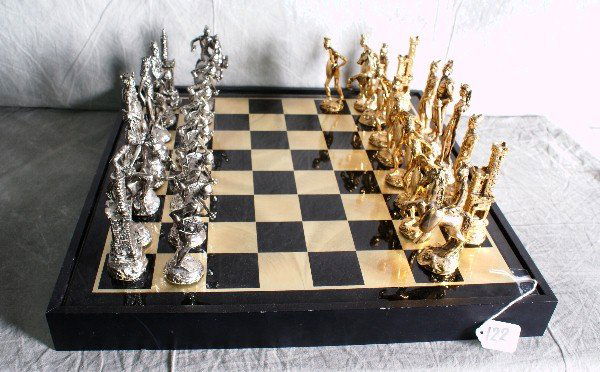 Rare Chess set by Jerusalem,Israel artist Yaacov H: Rare Chess set by Jerusalem,Israel artist Yaacov Heller of the israelites and philistines made in gold and silver, each piece is signed and dated and some are titled with the biblical names. One of th