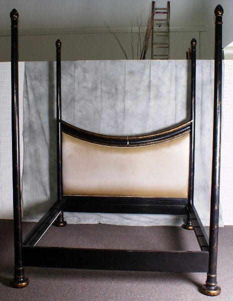 Ebonized four poster bed: Ebonized four poster bed . H:108" W:79" L:87
