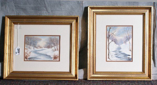 Pair oil piantings of winter landscapes signe lowe: Pair oil piantings of winter landscapes signe lower left. H:15" w:13"