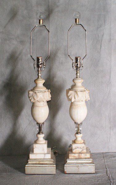 Pair alabaster table lamps.: Pair alabaster table lamps. H:35"