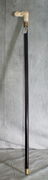 Chinese marine ivory figural walking stick of a bir: Chinese marine ivory figural walking stick of a bird and a rat. L:36"