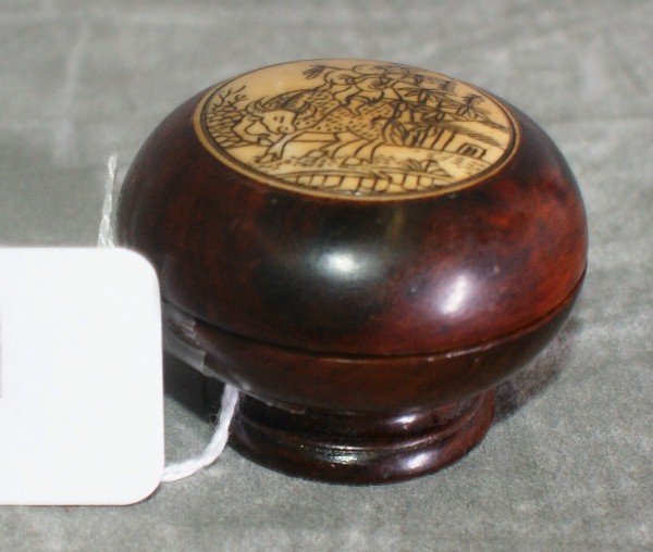 Chinese wood and ivory covered compass.: Chinese wood and ivory covered compass.