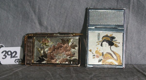Two Chinese silvered and enamel compacts.: Two Chinese silvered and enamel compacts. H:3.75" W:2.25"