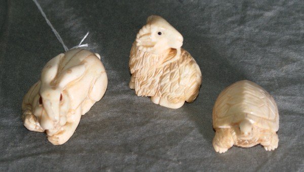 Three Chinese marine ivory animal netsukes all si: Three Chinese marine ivory animal netsukes all signed. L:2".
