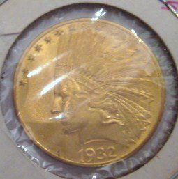 1932 Ten Dollar U. S. Indian Gold Eagle Coin: 1932 Ten Dollar U. S. Indian Gold Eagle Coin by Augustus Saint Gaudens