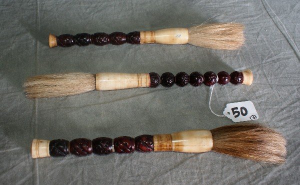 Three Antique Chinese calligraphy brushes.: Three Antique Chinese calligraphy brushes. L:11"