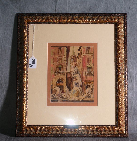 Framed Watercolor of the Piazza Navonna in Rome signed: Framed Watercolor of the Piazza Navonna in Rome signed: John Singer Sargent.overall size H:18.5" W:16.5"