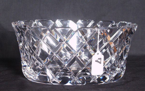 Large Orrefors crystal center bowl. H:5" L:10" W7": Large Orrefors crystal center bowl. H:5" L:10" W7"