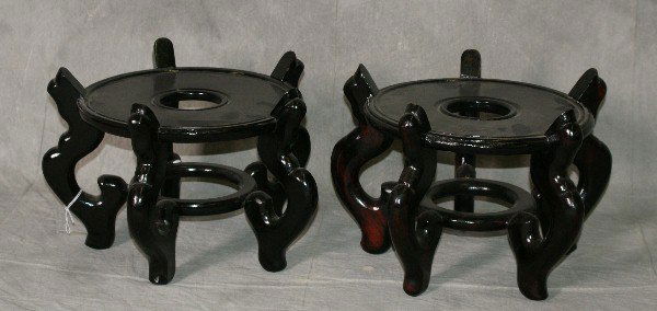 Pair Chinese hardwood stands. H:8.25" D:12": Pair Chinese hardwood stands. H:8.25" D:12"
