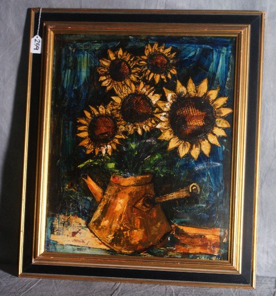 Oil on paper laid on board still life of flowers signe: Oil on paper laid on board still life of flowers signed Pierre Mas. H:26" W:22"