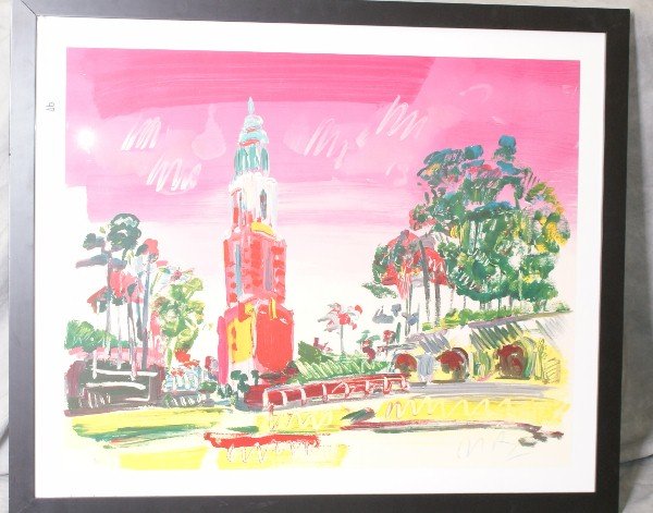 Framed Peter Max lithograph: Framed Peter Max lithograph with seal and numbered 74/150. Overall: 33.5" x 40"