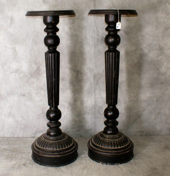 Pair ebonized wood pedestals. H:40" D:13": Pair ebonized wood pedestals. H:40" D:13"