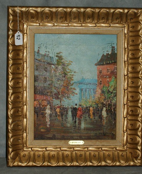 Oil on canvas Venetian scene signed Spinelli, overall: Oil on canvas Venetian scene signed Spinelli, overall size H:20.5" W:17.5" Site size H:14" W:11"