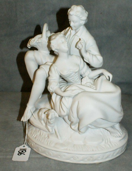Antique parian porcelain figural group.: Antique parian porcelain figural group. H:10.5"