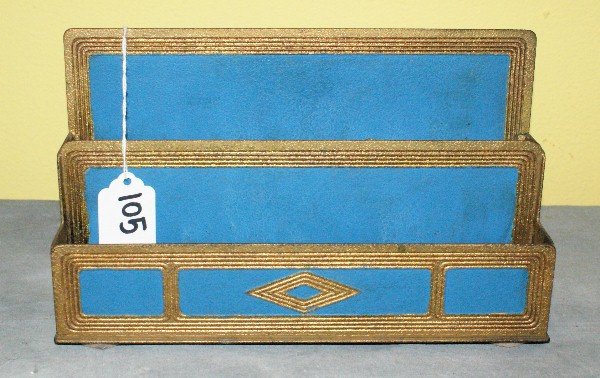 Tiffany bronze and painted letter holder, signed: Tiffany bronze and painted letter holder, signed Tiffany Studios New York 1803. H:5. 5" L:9. 5" D:2. 75"
