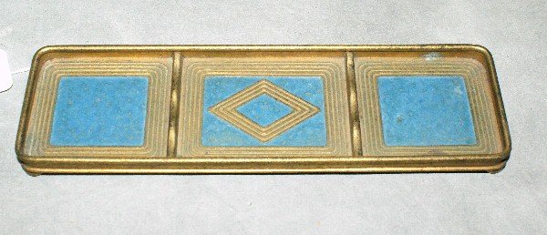 Tiffany bronze and painted pen tray, signed Tiffany: Tiffany bronze and painted pen tray, signed Tiffany Studios New York 1799. L:8. 25" W:2. 5"