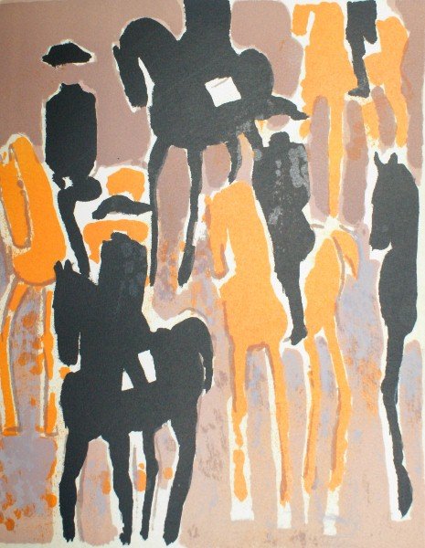 Andre Brasilier litho titled Le Cadre Noir: Andre Brasilier litho titled Le Cadre Noir from the limited edition catalogue by Mourlot published in 1964. H:10" W:7.5"