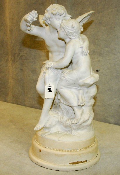 19th c Parian porcelain figural group signed and makers: 19th c Parian porcelain figural group signed and makers mark. H:18"