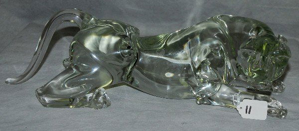 Murano glass panther signed pulo Siguonitti, for: Murano glass panther signed pulo Siguonitti, for Oggetti. H:5" L:18"