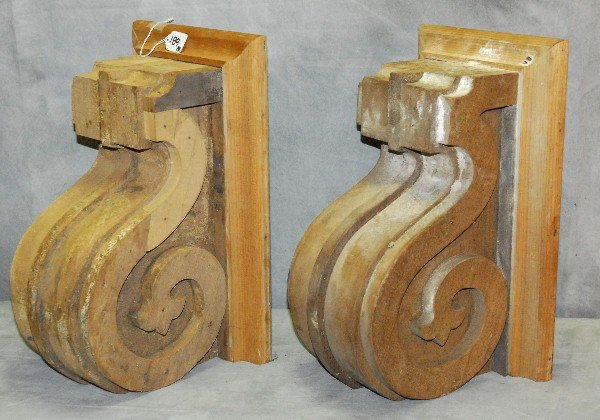 Pair 19th c Italian wood brackets. H:17.5" W:10.75": Pair 19th c Italian wood brackets. H:17.5" W:10.75" D:12" .