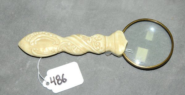 Marine ivory magnifying glass: Marine ivory magnifying glass. L:7"