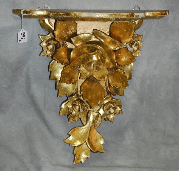 Italian 19th c giltwood wall bracket: Italian 19th c giltwood wall bracket. H:18" W:17.5" D:8"