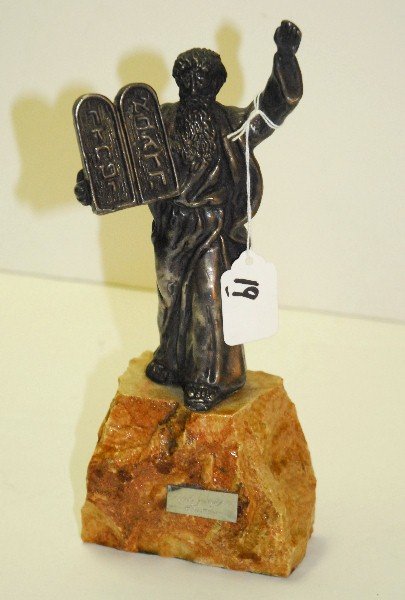Judaica sterling silver statue of Moses on stone base: Judaica sterling silver statue of Moses on stone base and marked Israel sterling 925. H:10.25"
