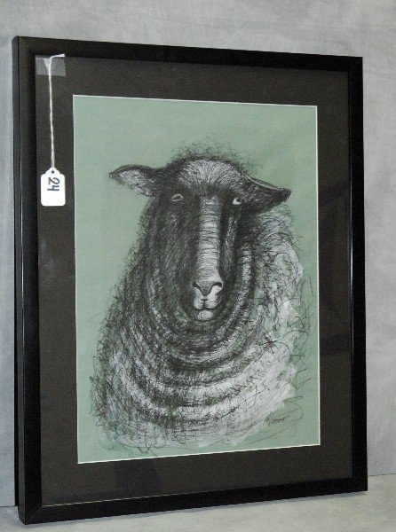 Henry Moore Charcoal of a sheep, signed lower right.: Henry Moore Charcoal of a sheep, signed lower right. Site size H:17" W:12.5"