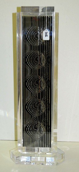 Victor Vasarely titled Holle, Lucite sculpture,Signed: Victor Vasarely titled Holle, Lucite sculpture,Signed and numbered in ink 30. 200. H:26.5" W:7" D:7"
