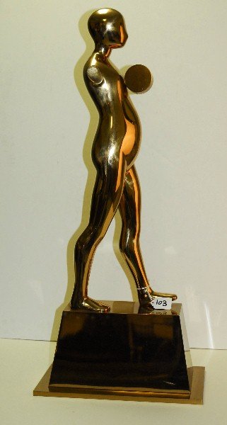 Ernest Trova (American, 1927-2009) "Walking figure #3": Ernest Trova (American, 1927-2009) "Walking figure #3" 1986 edition 6. 9 the figure Is polished bronze. H:30.75" L:13.5" W:7.5" Note this figure comes with letter of Authenticity.