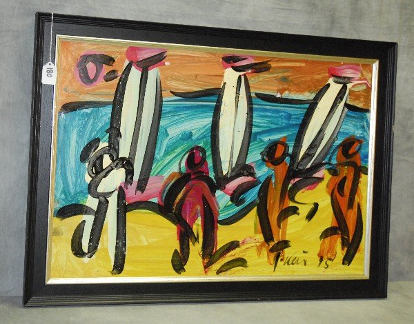 Peter Keil oil on board titled "South Beach" Signed and: Peter Keil oil on board titled "South Beach" Signed and dated lower right. Site Size H:19.25" W:28.25"
