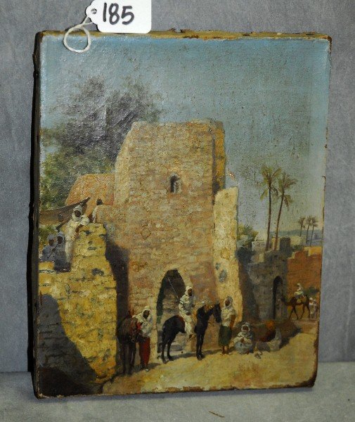 Henry Eugene Delacroix (1845-1929) oil on canvas of: Henry Eugene Delacroix (1845-1929) oil on canvas of Arab scene signed lower left. Site Size H:10" W:8"