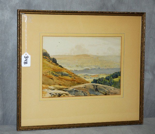 Framed watercolor of landscape signed Wilkinson lower: Framed watercolor of landscape signed Wilkinson lower right . Site size H:7.5" W:10.25"