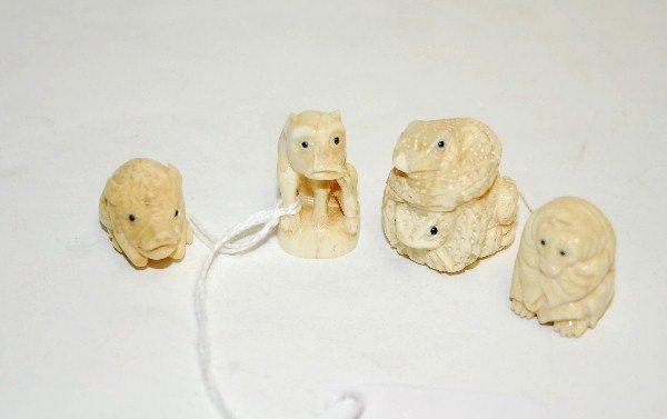 Chinese marine ivory animal netsukes. H:1.25": Chinese marine ivory animal netsukes. H:1.25"