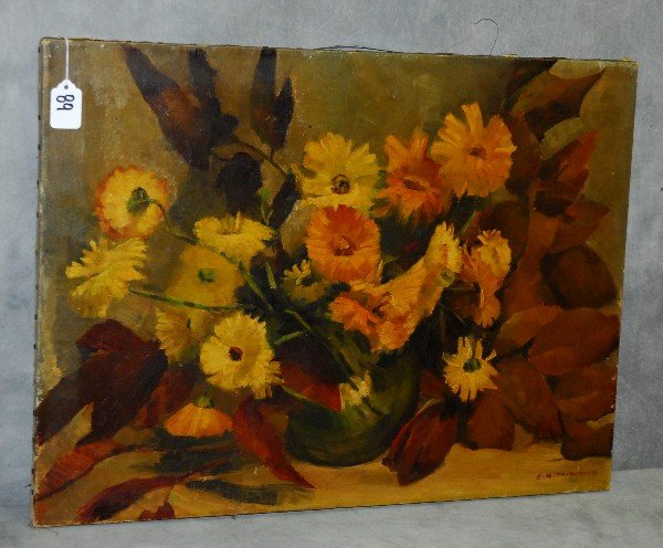 Elizabeth Nelson Fairchild (1910-) oil on canvas still: Elizabeth Nelson Fairchild (1910-) oil on canvas still life of flowers signed lower right. Site size H:18" W:24"
