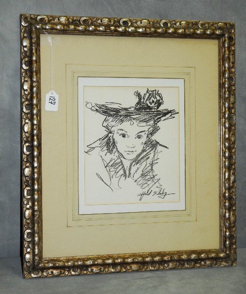Clifford F. Silsby (1896-1986) lithograph portrait of: Clifford F. Silsby (1896-1986) lithograph portrait of woman in hat signed lower right. Site Size H:10" W:8.5"