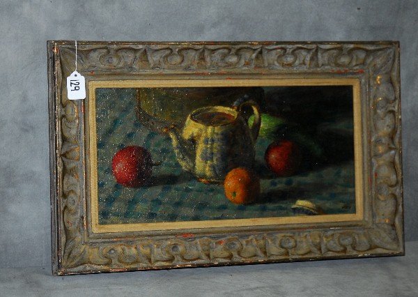 Max Weber (1881-1961) oil on canvas still life of fruit: Max Weber (1881-1961) oil on canvas still life of fruit signed lower right. Site Size H:8.5" W:17.5"