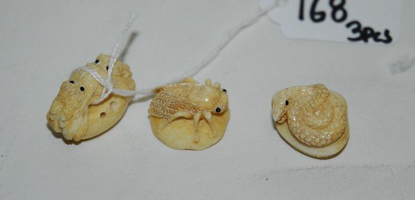3 Chinese marine ivory animal netsukes.: 3 Chinese marine ivory animal netsukes.