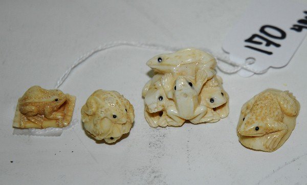 4 chinese marine ivory animal netsukes.: 4 chinese marine ivory animal netsukes.
