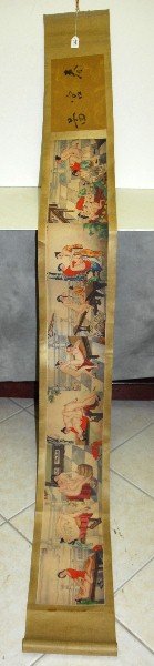 Chinese painted erotic scroll. L:97" W:10": Chinese painted erotic scroll. L:97" W:10"