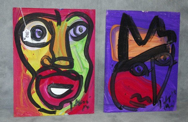 Pair Peter Keil oil on boards: Pair Peter Keil oil on boards of faces both signed lower right. H:16" W:12"